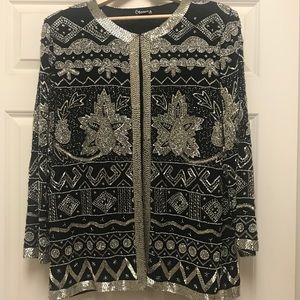Vintage 100% silk black beaded evening coat